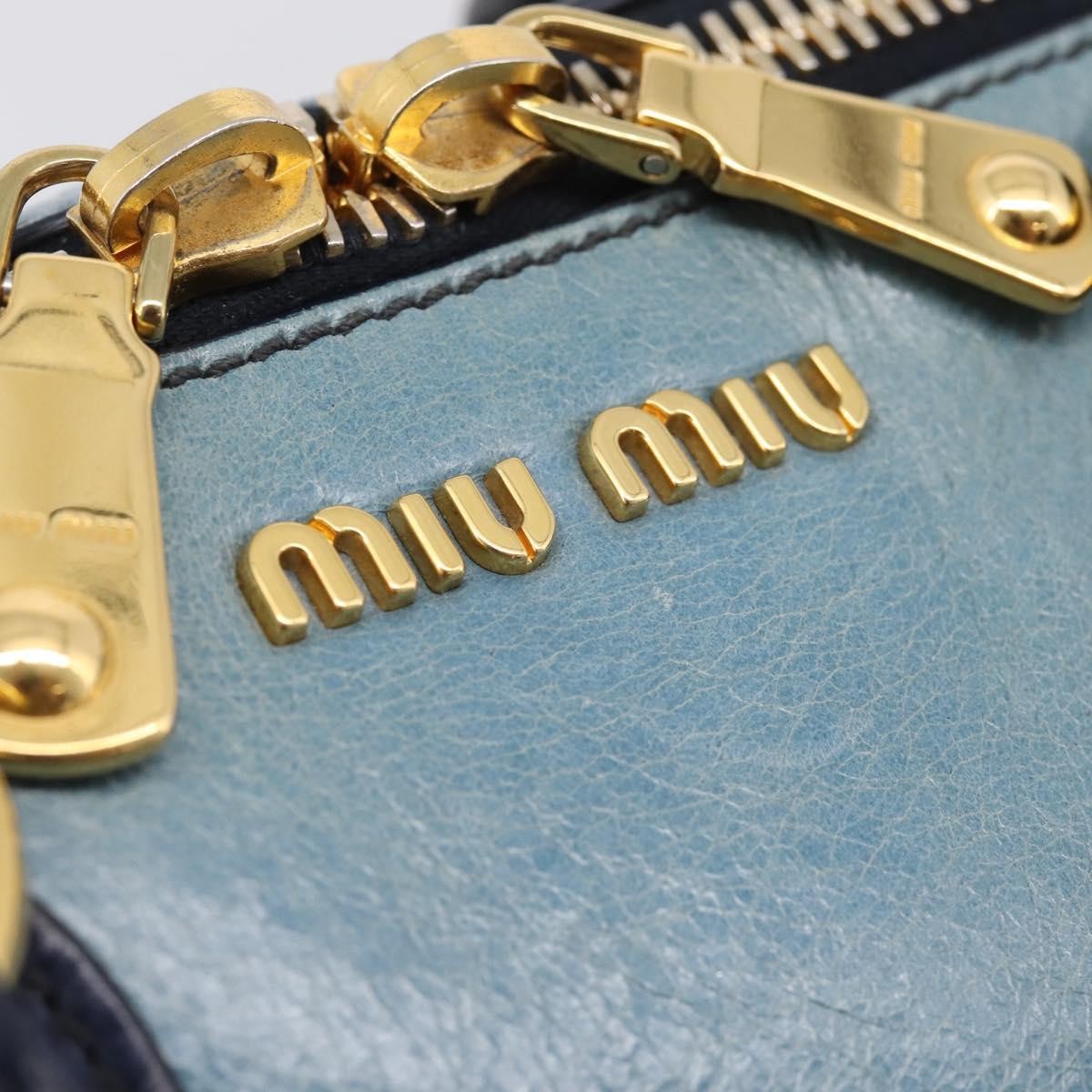 Miu Miu Beau Top Handle Leather Navy Leather Handbag (Pre-Owned)