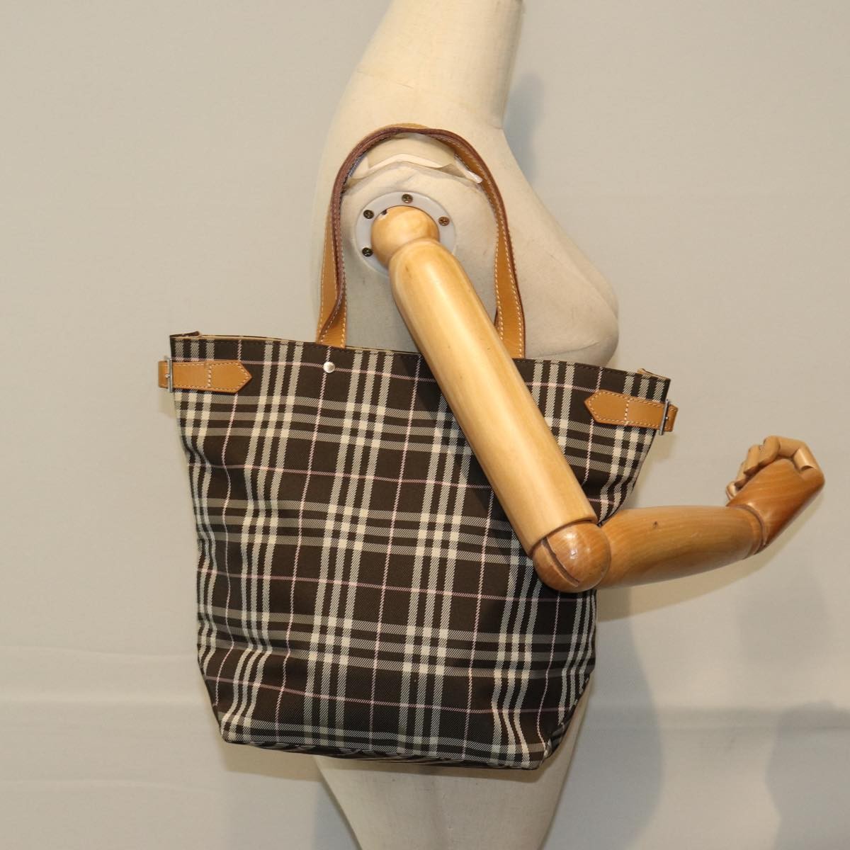 Burberry Nova Check Blue Label Nylon Brown Nylon Tote Bag Bag (Pre-Owned)