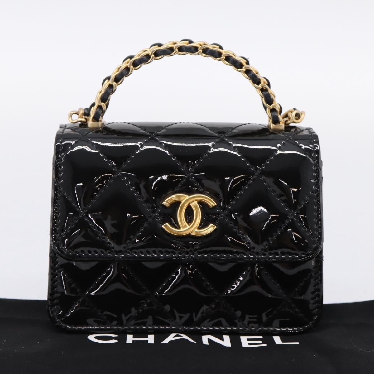 Chanel Woven Top Handle Cc Flap Clutch On Chain Patent Leather Black Patent_Leather Shoulder Bag Bag (Pre-Owned)