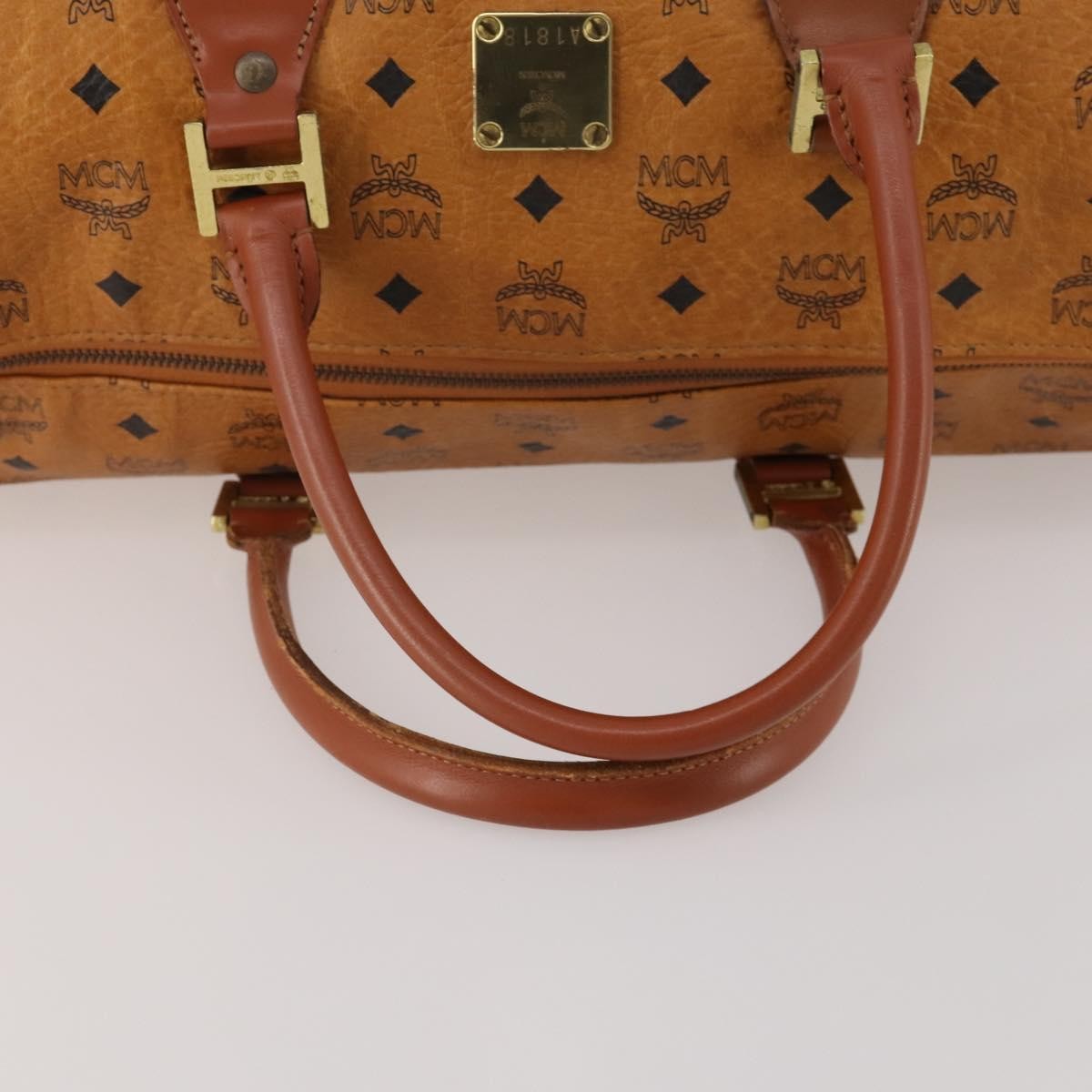 MCM Vicetos Logogram Boston Brown Leather Travel Bag Bag (Pre-Owned)