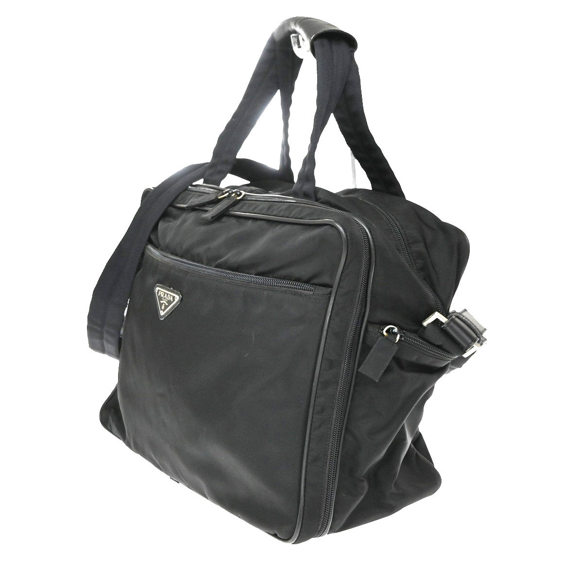 Prada Expandable Front Zip Boston Tessuto Black Nylon Handbag (Pre-Owned)
