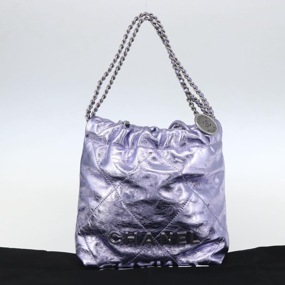 Chanel 22 Chain Hobo Quilted Calfskin Purple Leather Shoulder Bag Bag (Pre-Owned)