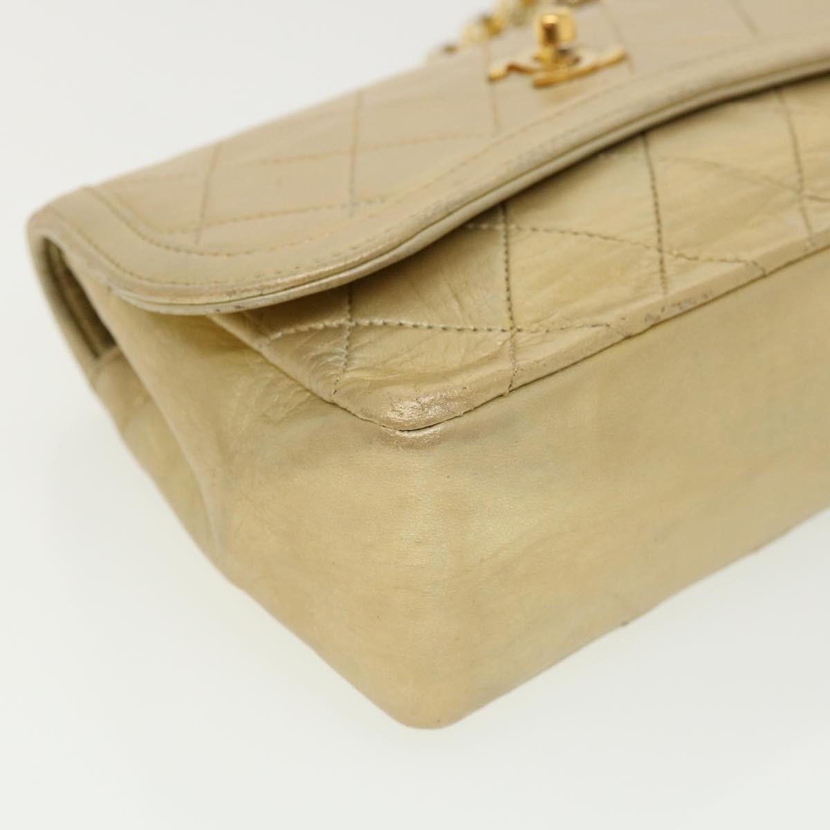 Chanel Vintage Cc Chain Flap Quilted Lambskin Gold Leather Shoulder Bag Bag (Pre-Owned)
