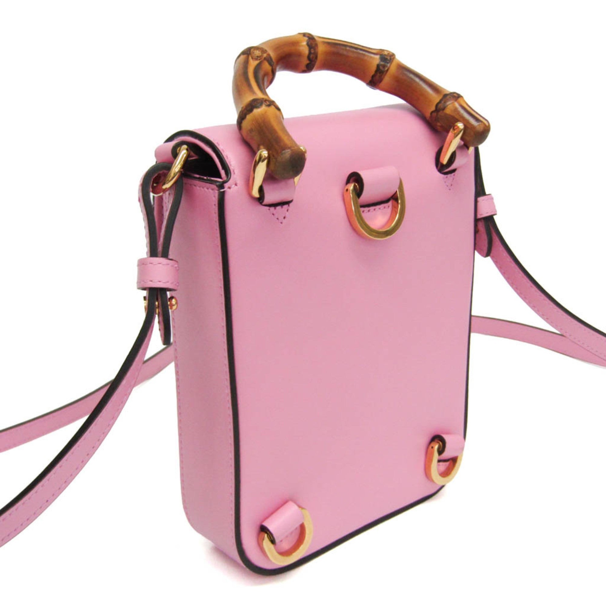 Gucci Bamboo Top Handle Backpack Leather Pink Leather Backpack Bag (Pre-Owned)