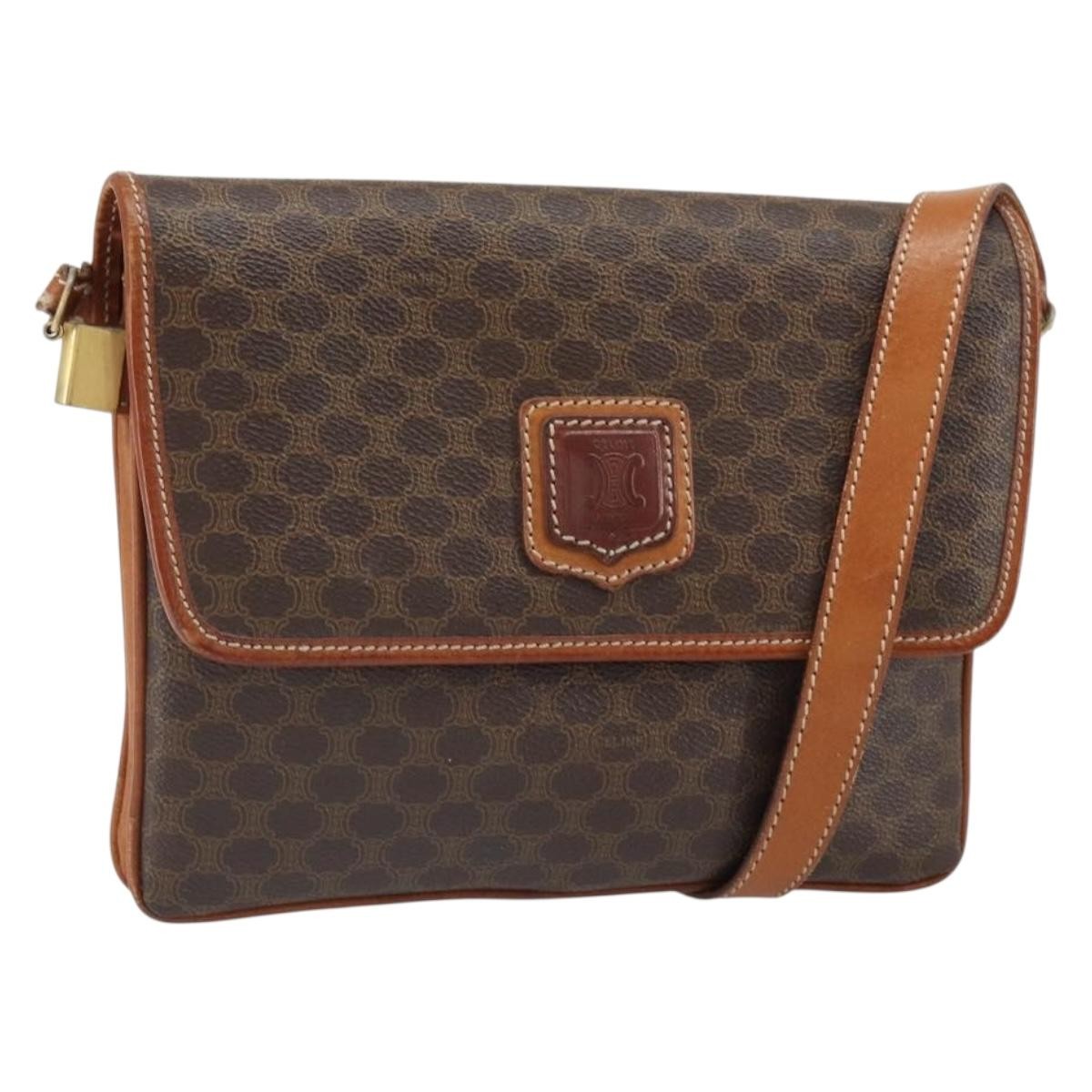 Celine Vintage Macadam Canvas And Leather Brown Canvas Shoulder Bag Bag (Pre-Owned)