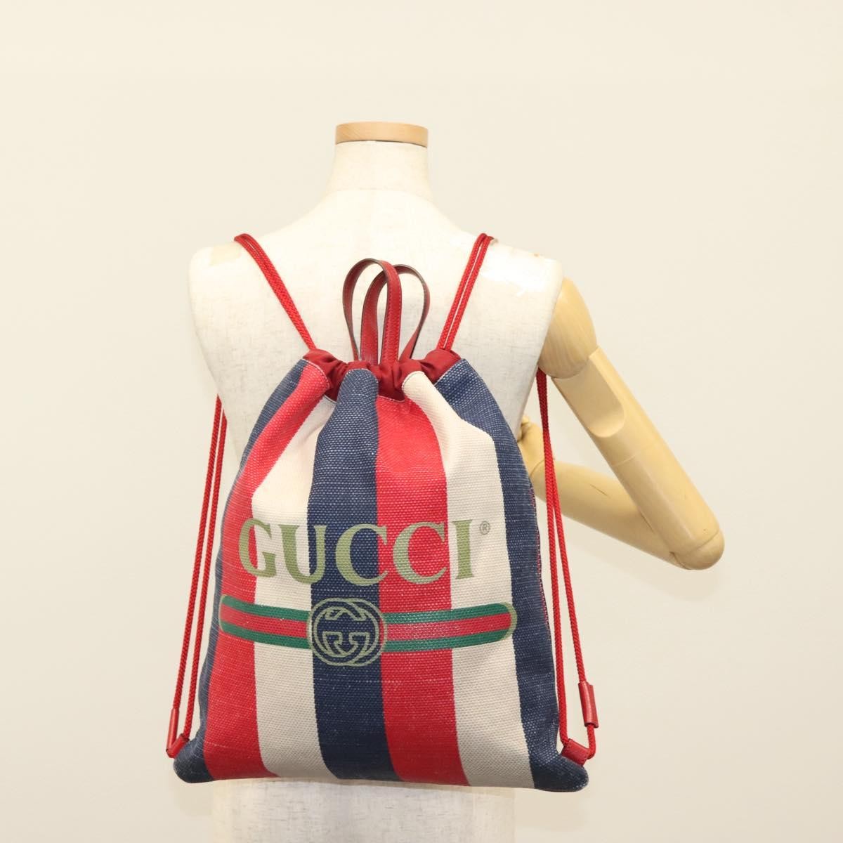 Gucci Logo Drawstring Striped Canvas Multicolour Canvas Backpack Bag (Pre-Owned)