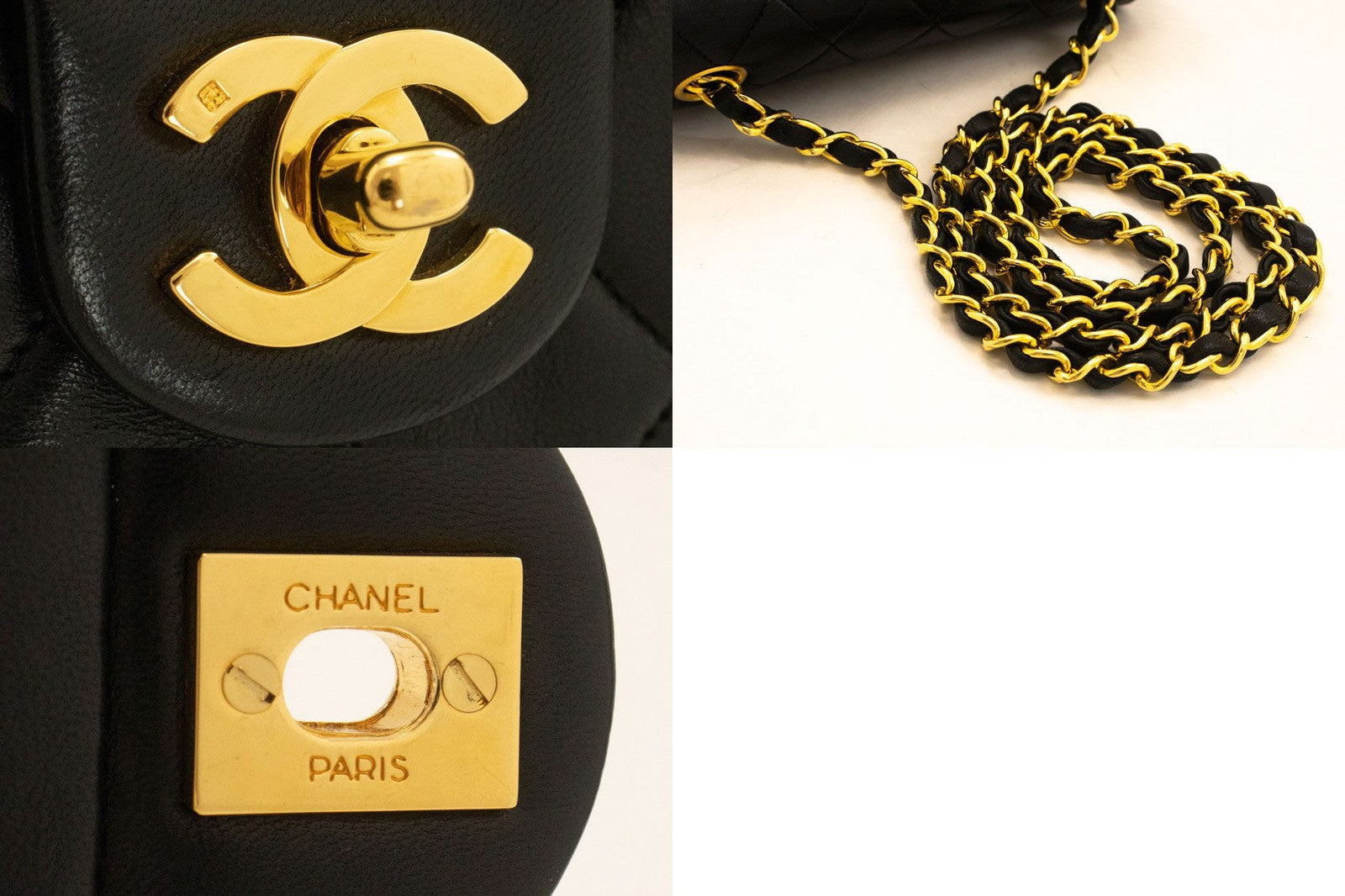 Chanel Vintage Square Classic Flap Quilted Lambskin Black Leather Shoulder Bag Bag (Pre-Owned)