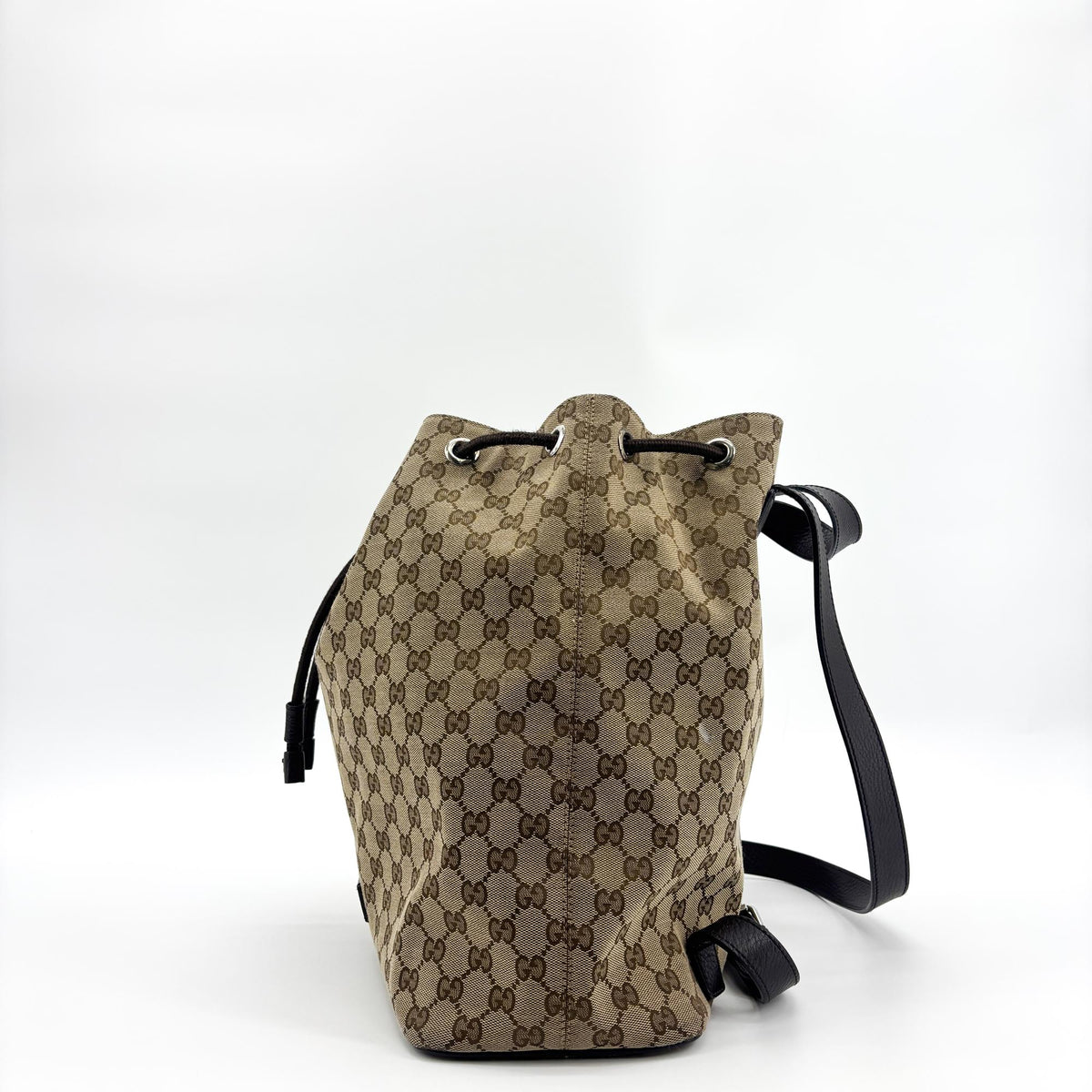 Gucci Drawstring Gg Canvas Black Canvas Backpack Bag (Pre-Owned)