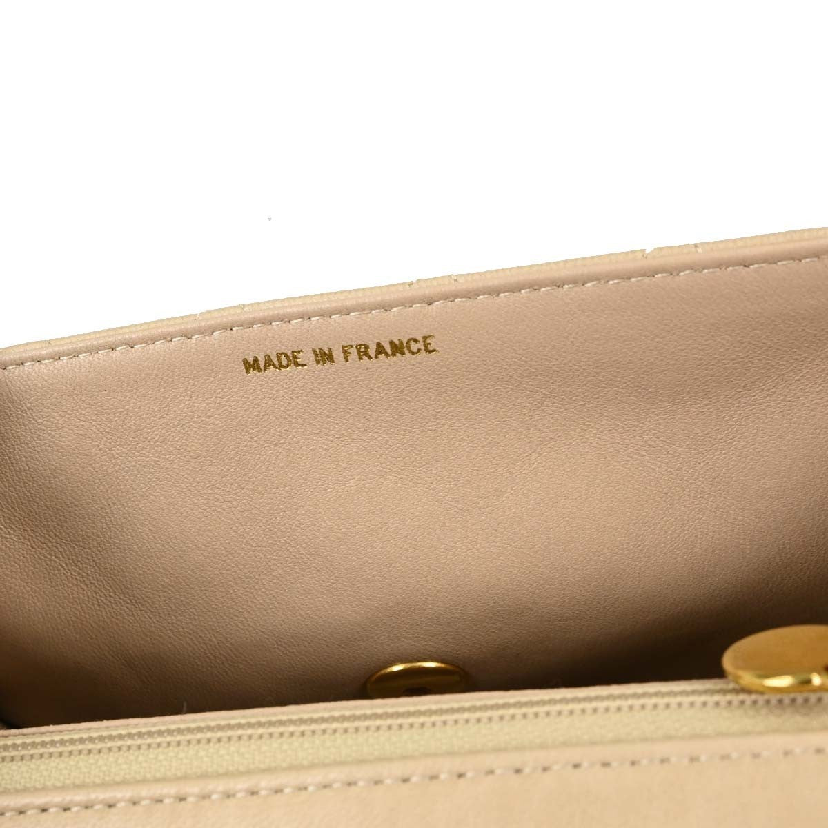 Chanel Cc Top Handle Flap Quilted Lambskin Beige Leather Handbag (Pre-Owned)