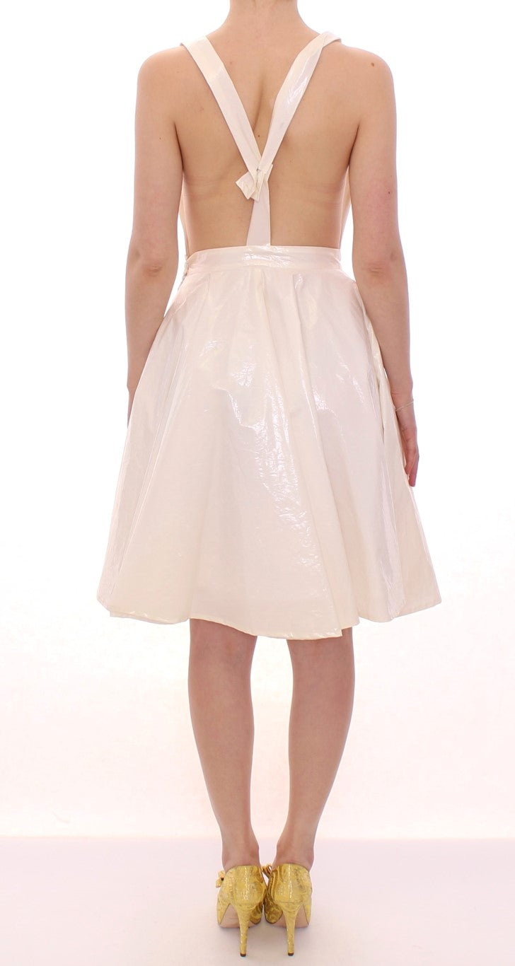 Licia Florio Elegant White Tea Halterneck Women's Dress