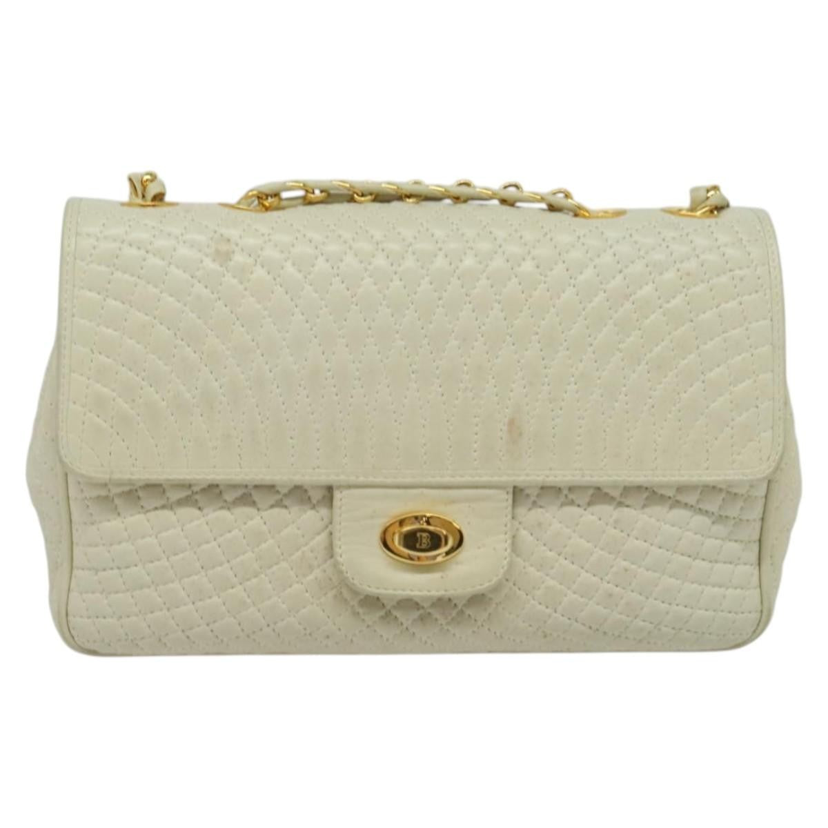 Bally Vintage Chain Quilted Leather White Leather Shoulder Bag Bag (Pre-Owned)
