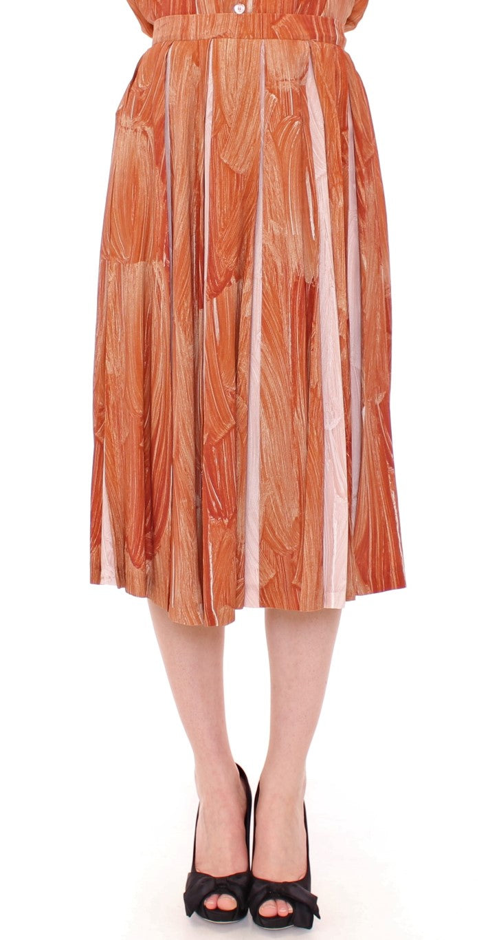 Licia Florio Orange Brown Below-Knee Chic Women's Skirt
