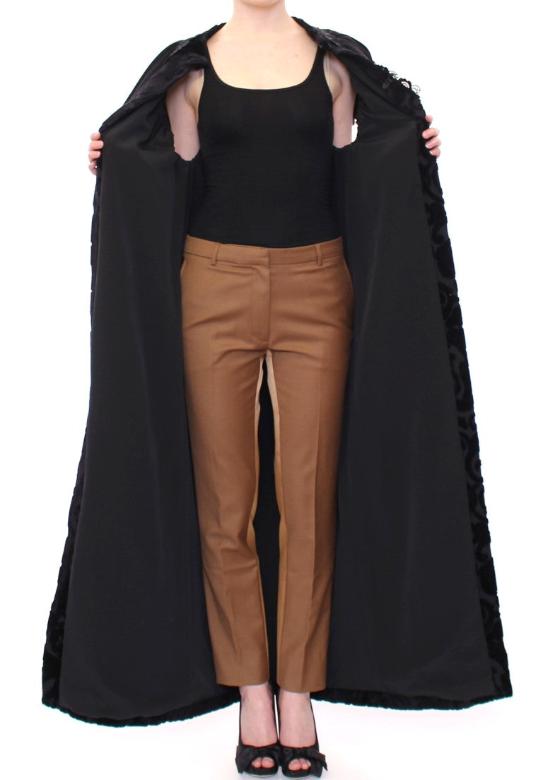 NOEMI ALEMÁN Elegant Black Brocade Cape Coat Women's Jacket