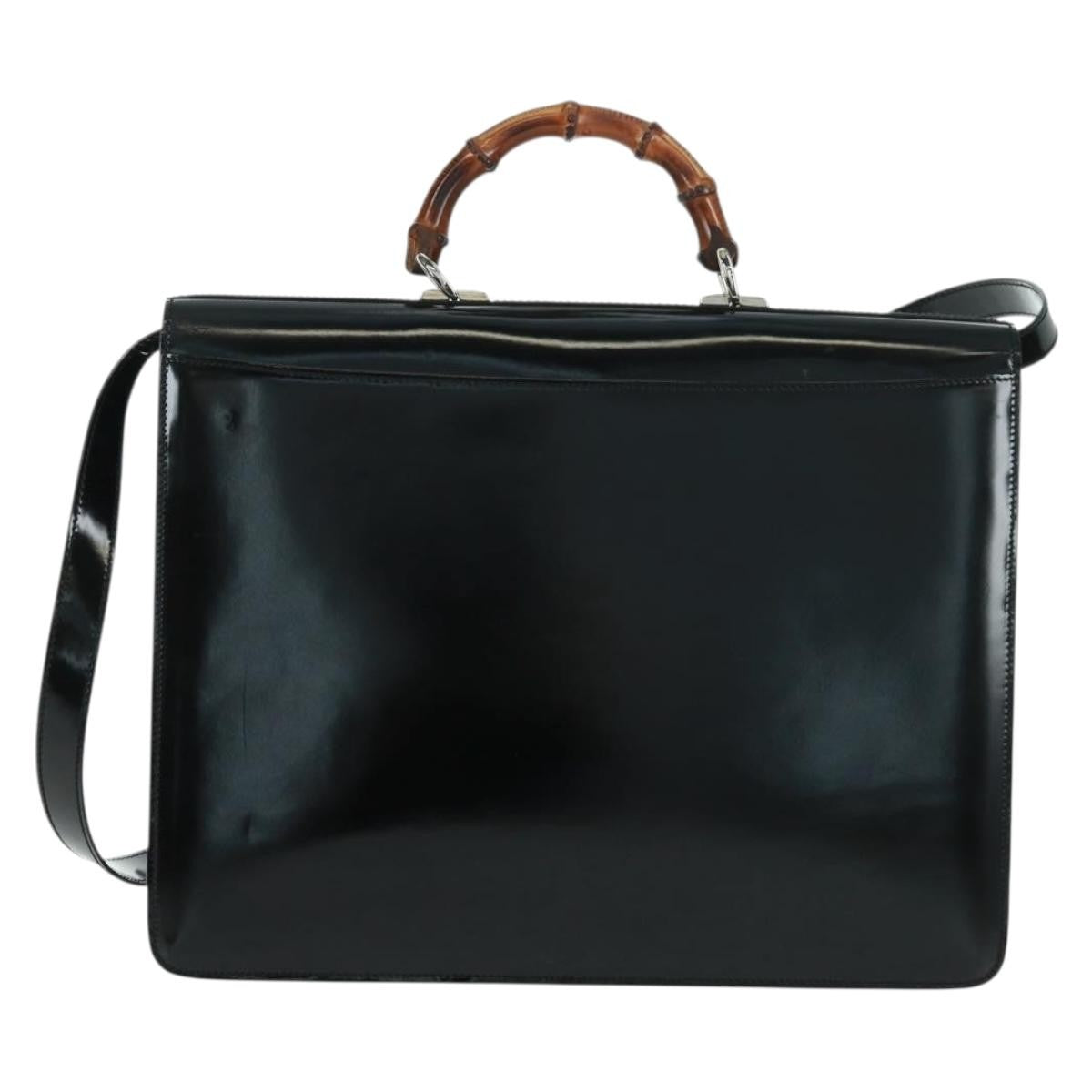Gucci Vintage Bamboo Handle Patent Leather Black Patent_Leather Handbag (Pre-Owned)