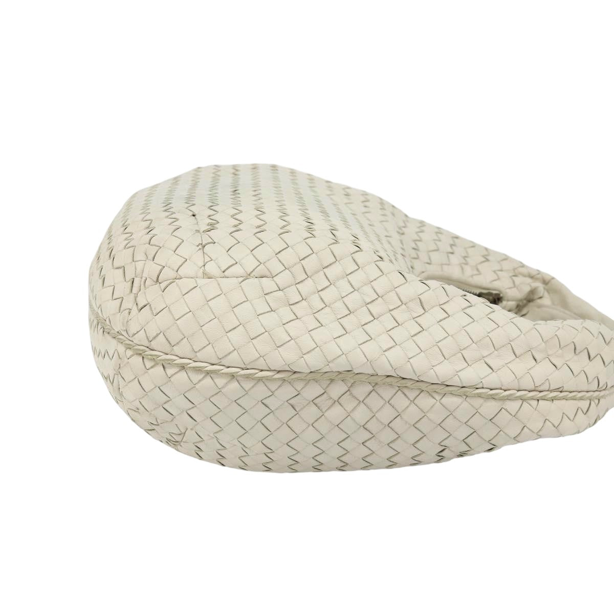 Bottega Veneta Zip Hobo Leather With Intrecciato White Leather Shoulder Bag Bag (Pre-Owned)