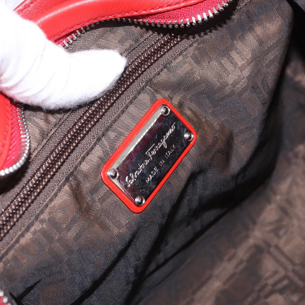 Salvatore Ferragamo Gancini Patent Leather Red Patent_Leather Handbag (Pre-Owned)