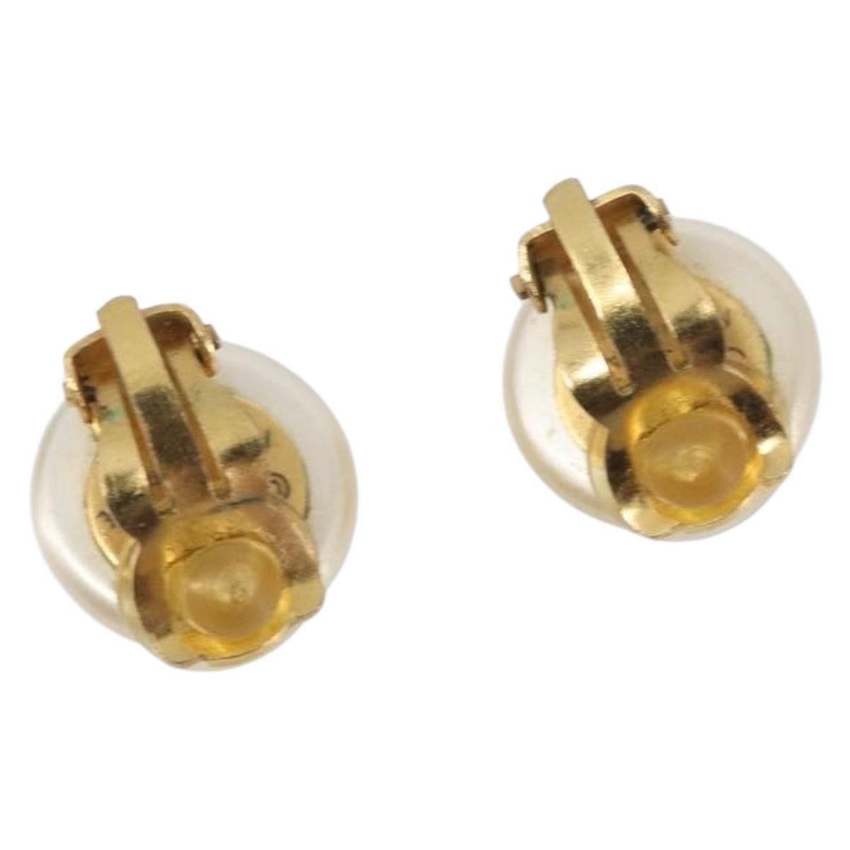Chanel Cc Clip On Faux Pearl Embellished Metal Gold Metal Earrings Jewelry (Pre-Owned)