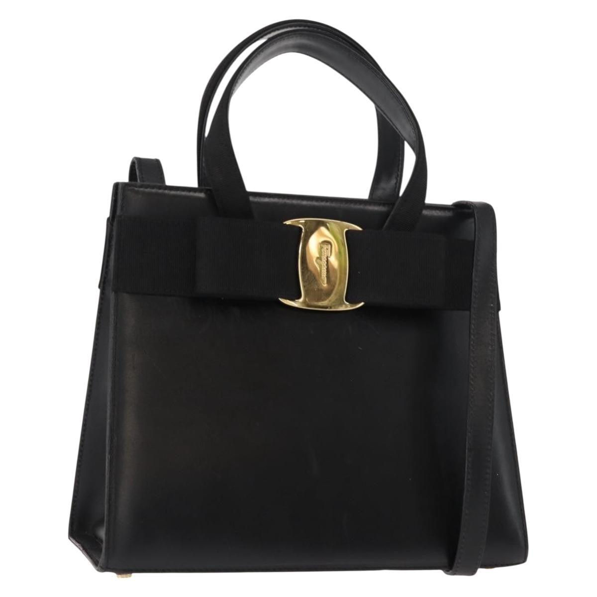 Salvatore Ferragamo Convertible Vara Bow Tote Leather Black Leather Handbag (Pre-Owned)