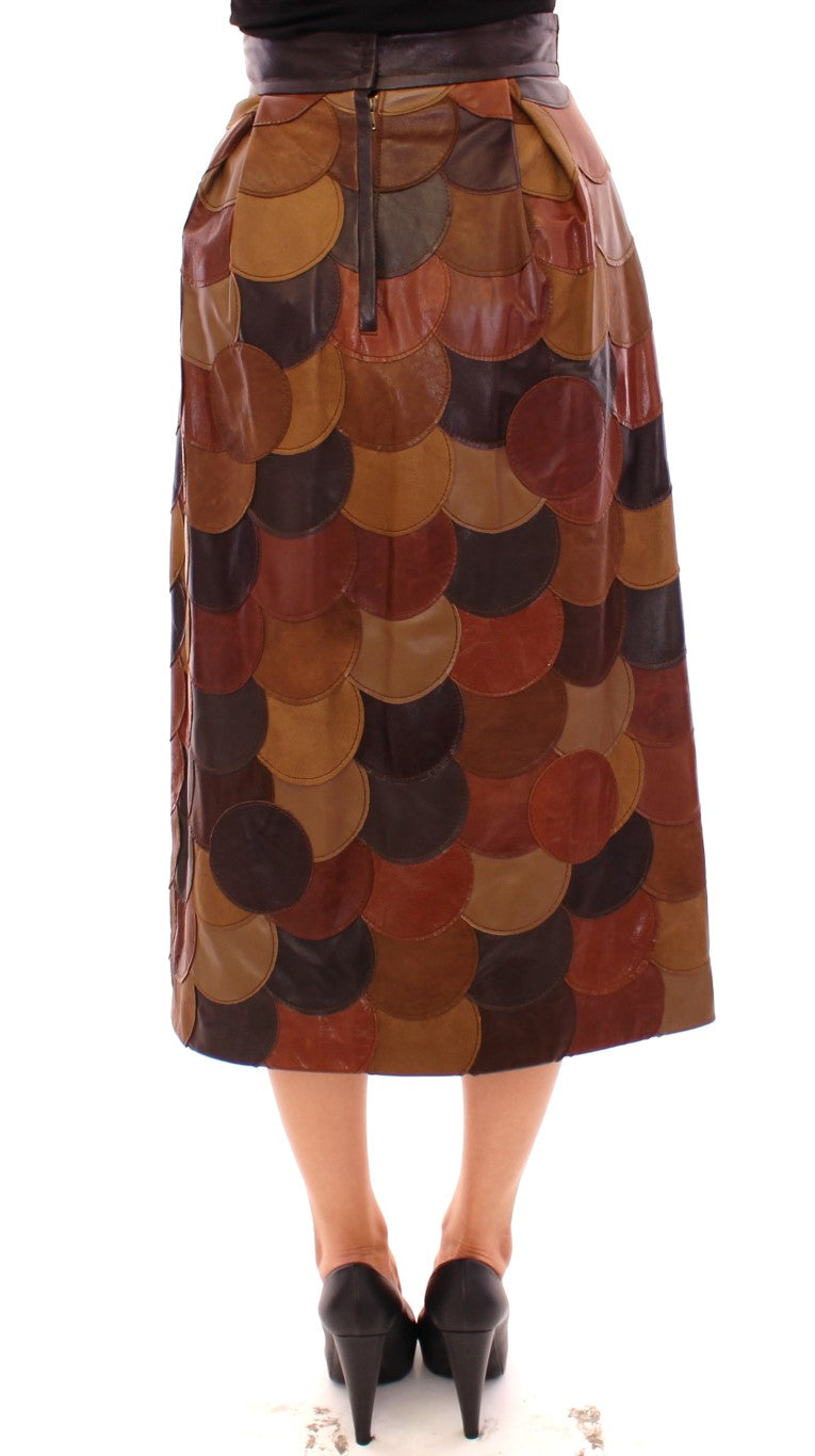Dolce & Gabbana Brown Patchwork Leather Straight Women's Skirt