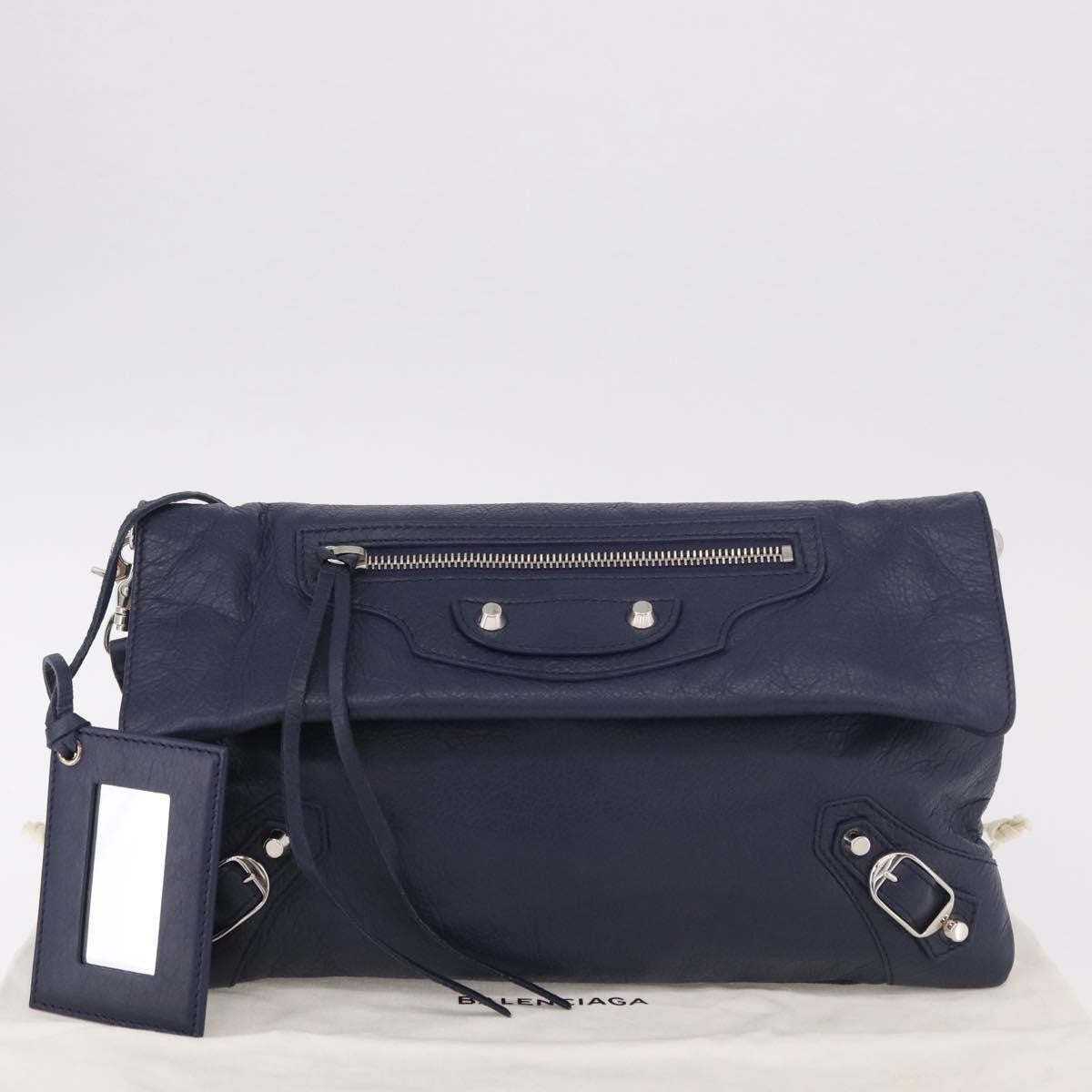 Balenciaga Classic Studs Envelope Strap Clutch Leather Navy Leather Clutche & Pouche Bag (Pre-Owned)