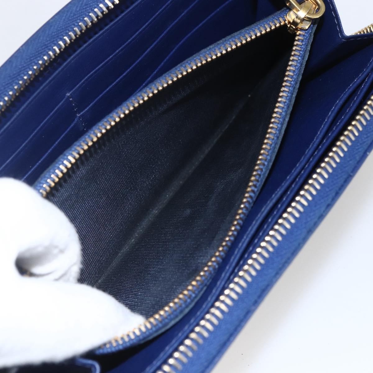 Prada Zip Around Organizer Saffiano Leather With Applique Blue Leather Wallets Accessory (Pre-Owned)