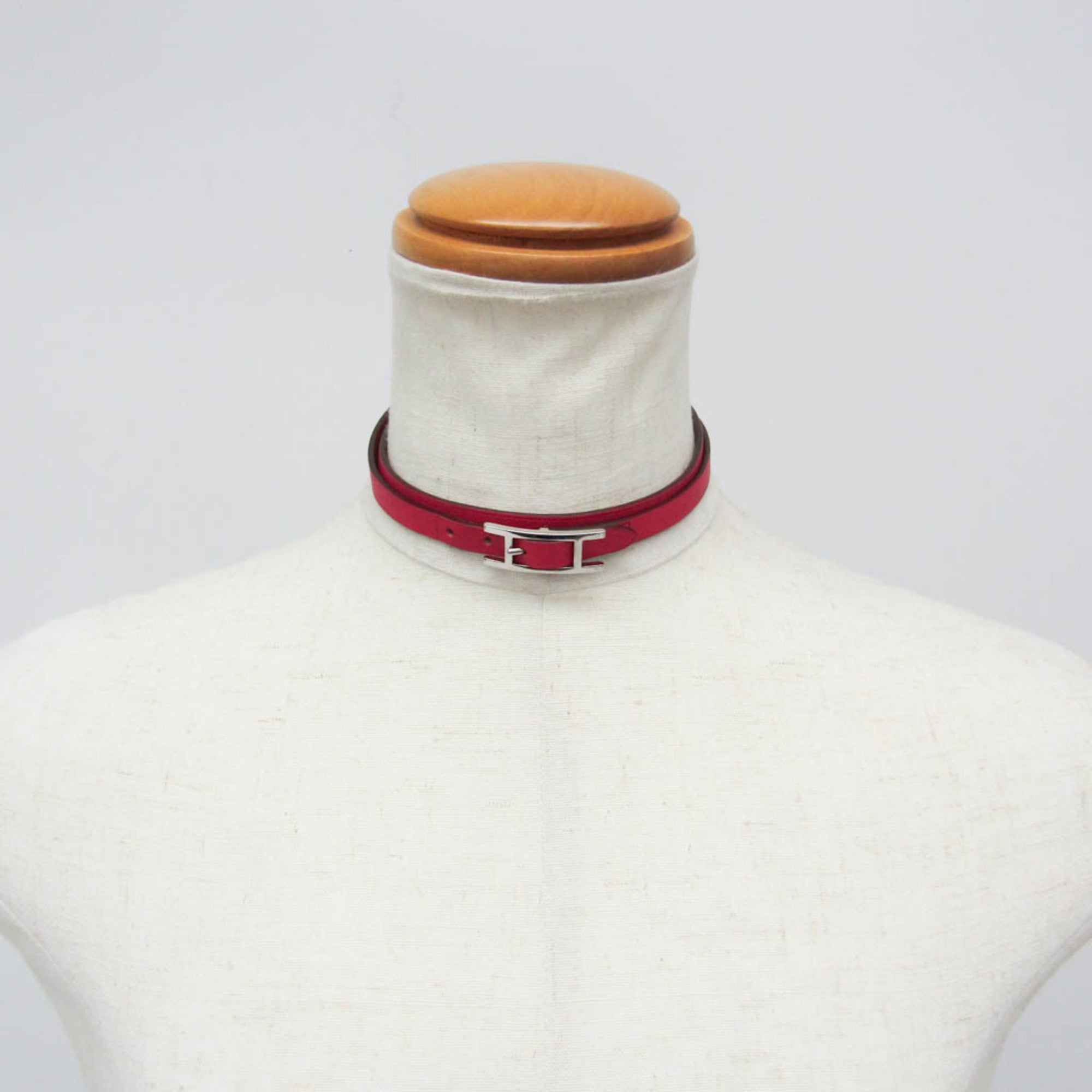 Hermes Hapi 3 Leather With Metal Pink Leather Bracelet Jewelry (Pre-Owned)