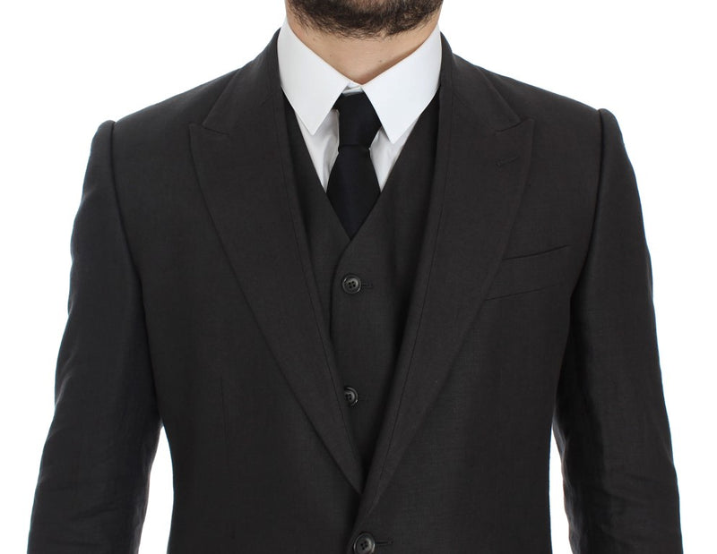 Dolce & Gabbana Elegant Gray Linen Slim Fit Blazer and Men's Vest