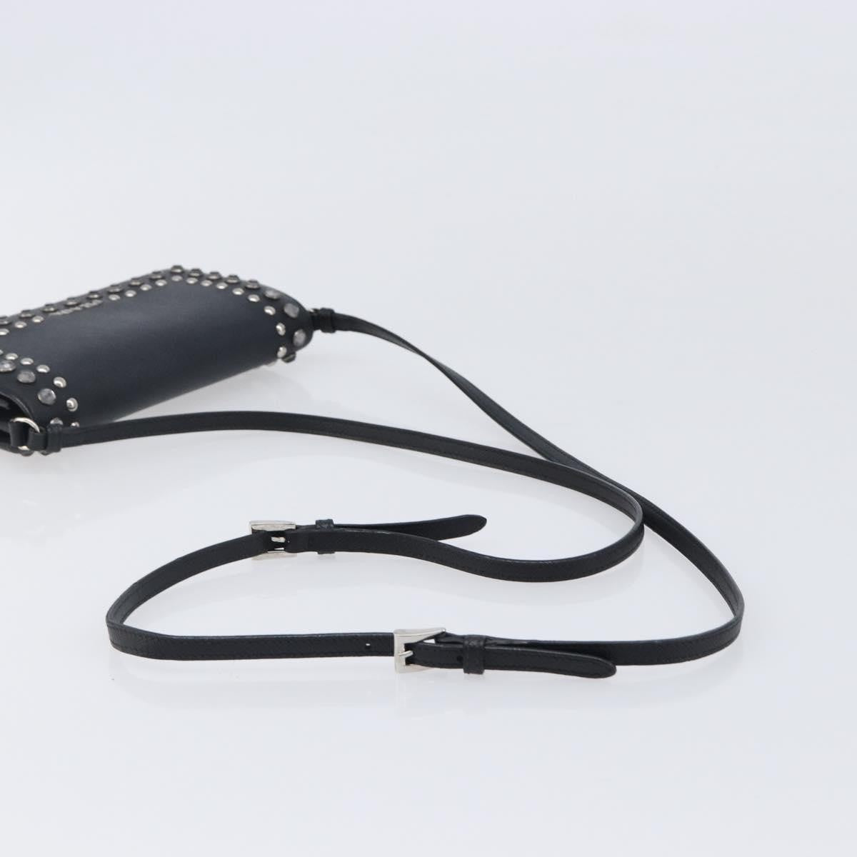 Prada Flap Studded Saffiano Leather Black Leather Crossbody Bag Bag (Pre-Owned)