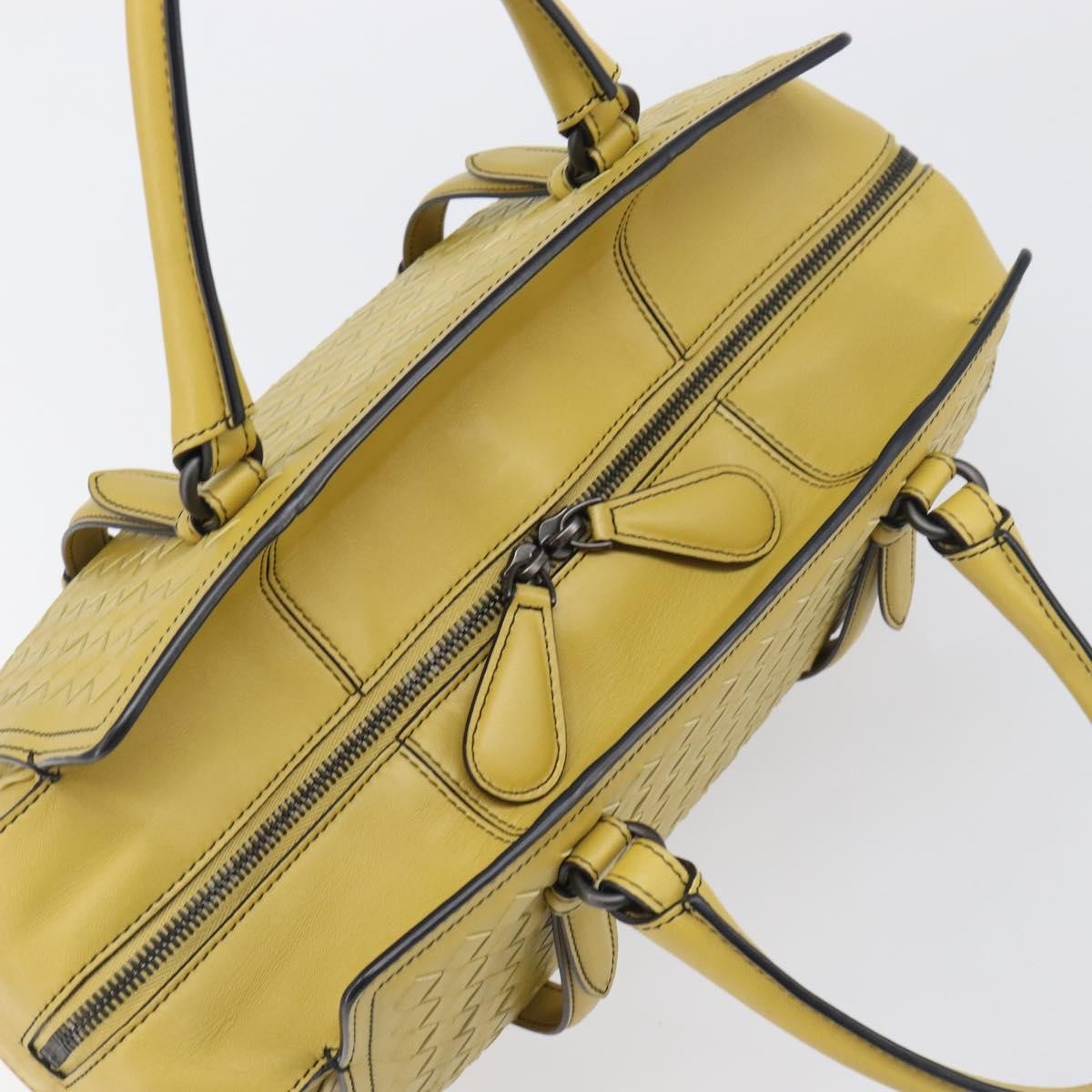 Bottega Veneta Monaco Nappa Leather With Intrecciato Detail Yellow Leather Handbag (Pre-Owned)