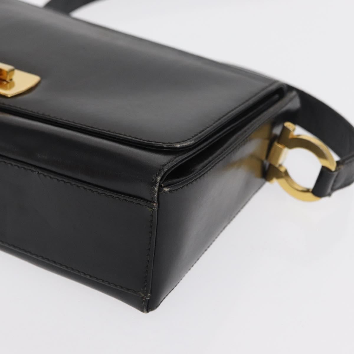 Salvatore Ferragamo Vintage Gancini Flap Leather Black Leather Shoulder Bag Bag (Pre-Owned)