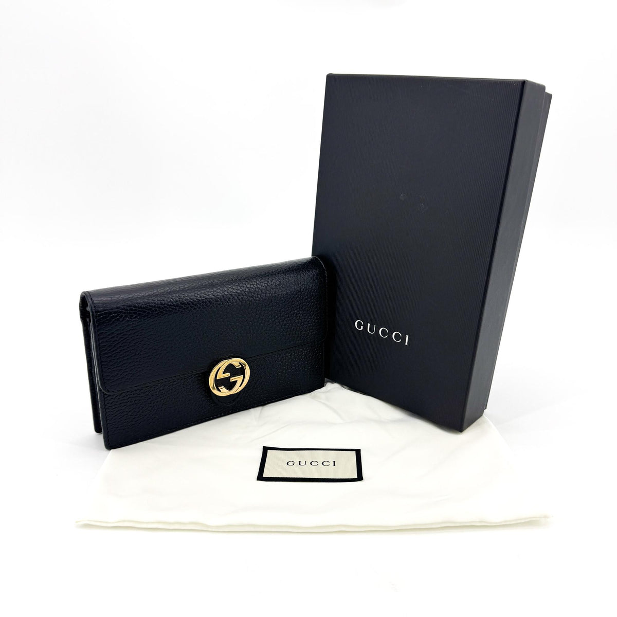 Gucci Interlocking Wallet On Chain Leather Black Leather Shoulder Bag Bag (Pre-Owned)