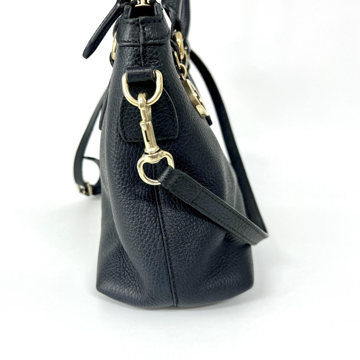 Gucci Gg Charm Convertible Dome Satchel Leather Black Leather Handbag (Pre-Owned)
