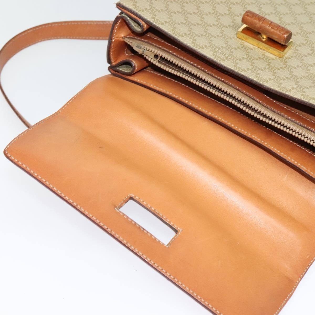 Celine Vintage Convertible Top Handle Macadam Coated Canvas Beige Canvas Handbag (Pre-Owned)