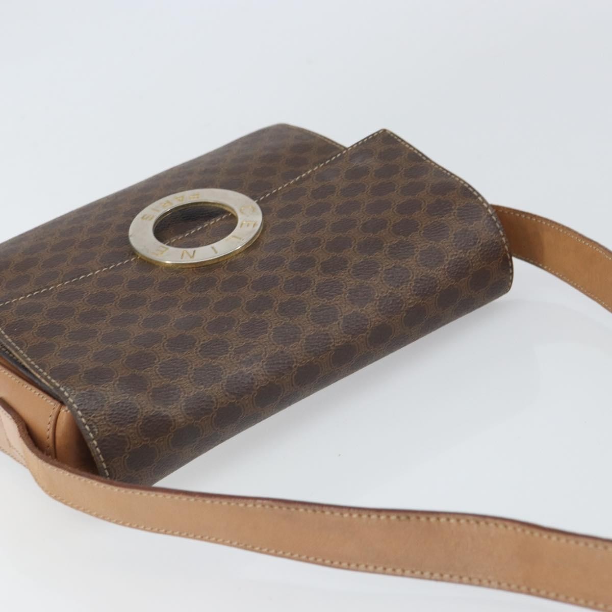 Celine Vintage Macadam Circle Logo Canvas And Leather Brown Canvas Shoulder Bag Bag (Pre-Owned)