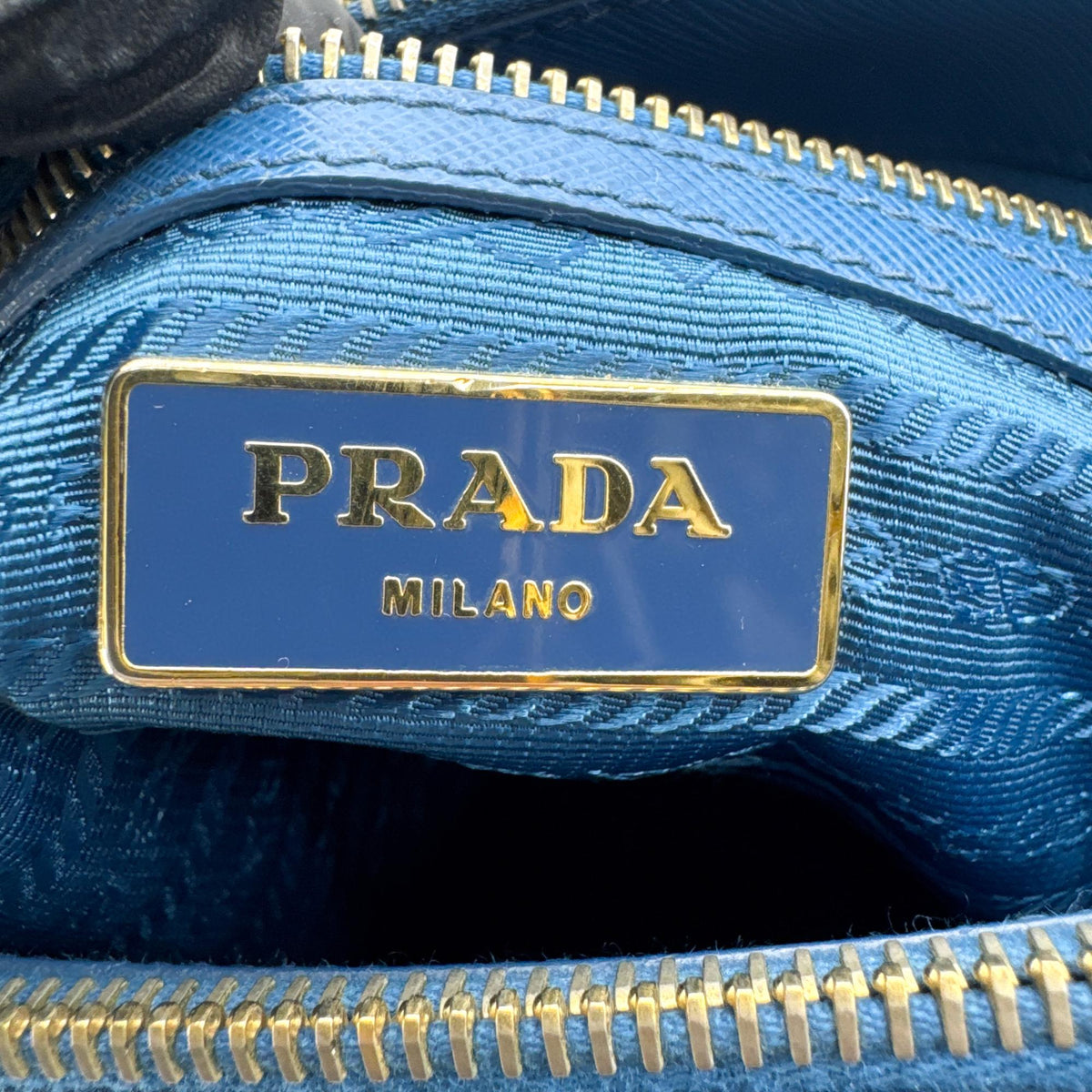 Prada Double Zip Lux Saffiano Leather Blue Leather Tote Bag Bag (Pre-Owned)
