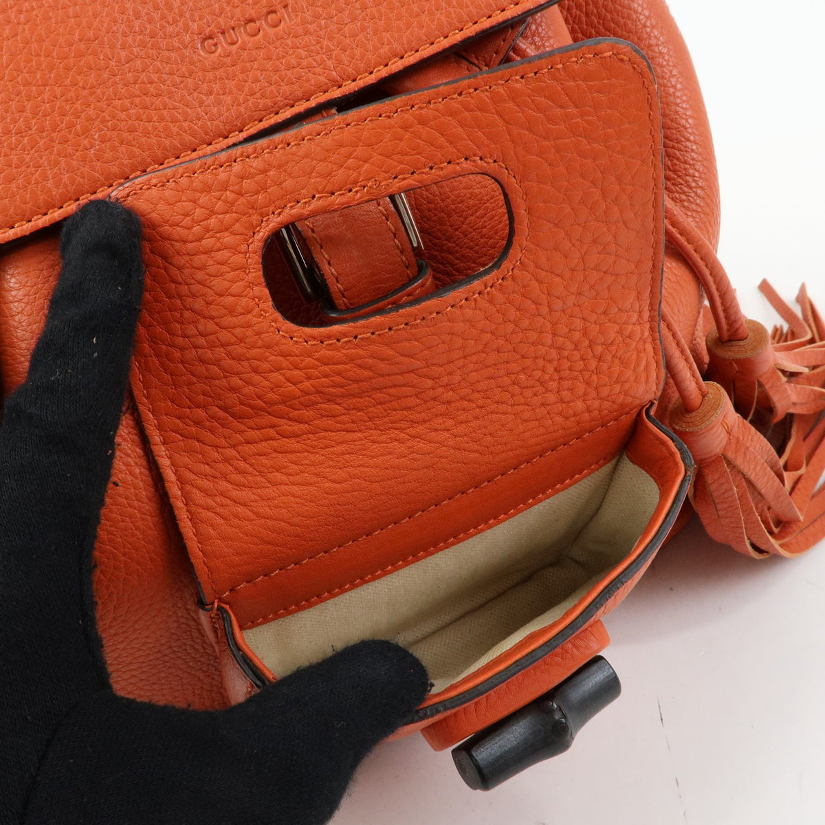 Gucci Bamboo Tassel Leather Orange Leather Backpack Bag (Pre-Owned)