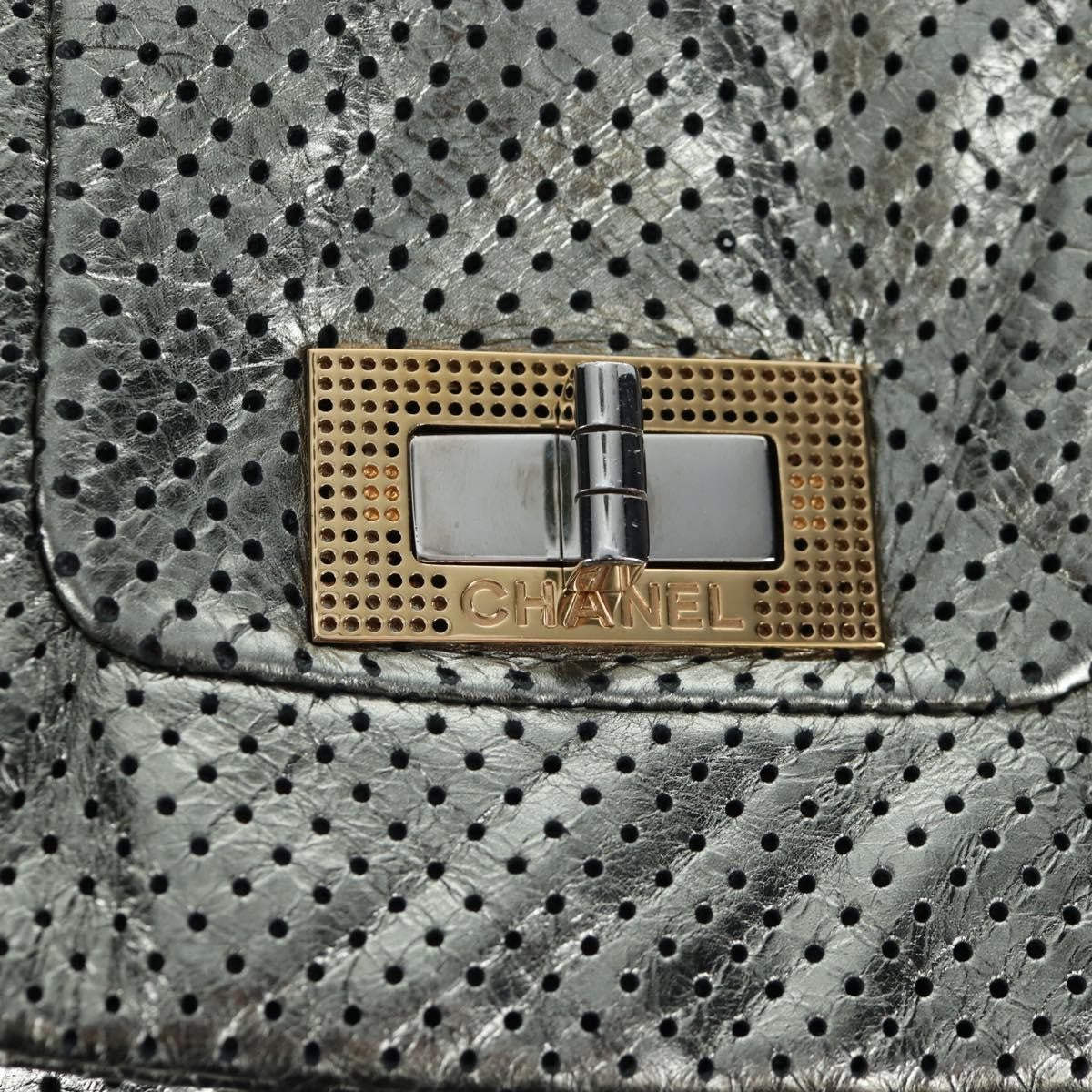 Chanel Drill Perforated Leather Silver Leather Tote Bag Bag (Pre-Owned)