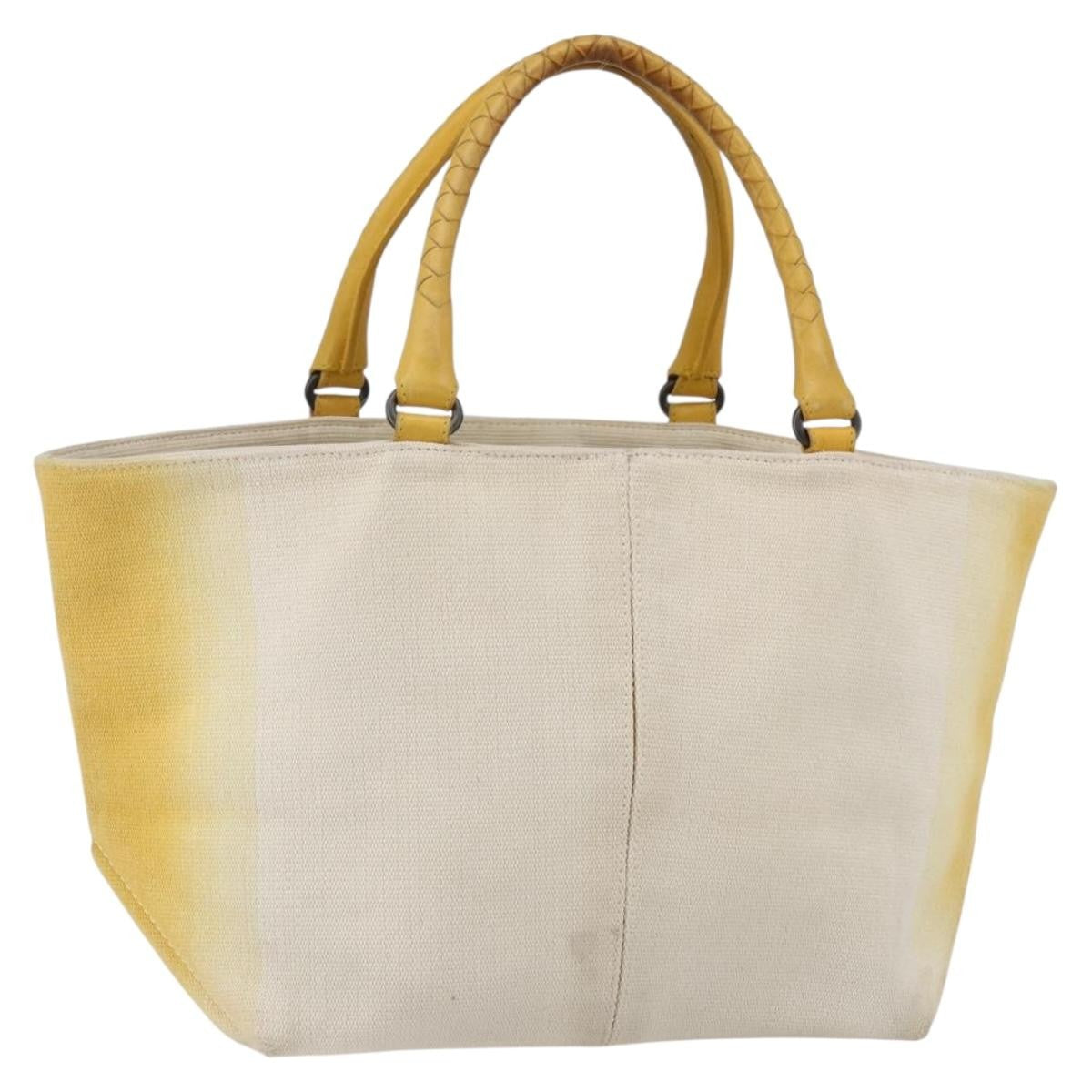 Bottega Veneta Braided Handle Open Canvas With Leather Yellow Canvas Bag (Pre-Owned)