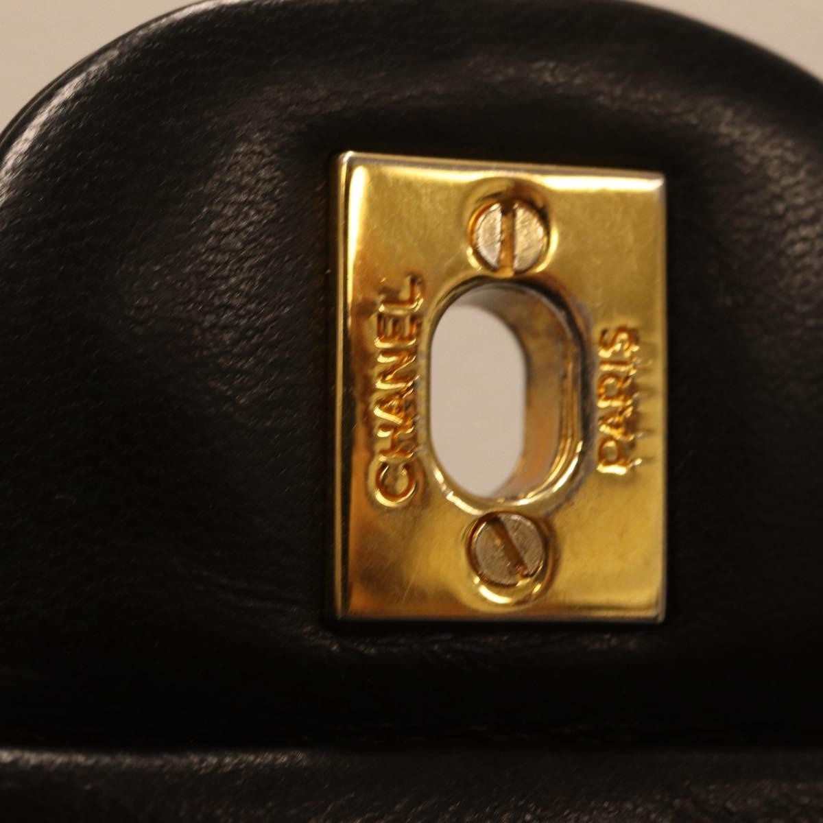 Chanel Timeless - Classic Double Flap Quilted Lambskin Black Leather Handbag (Pre-Owned)