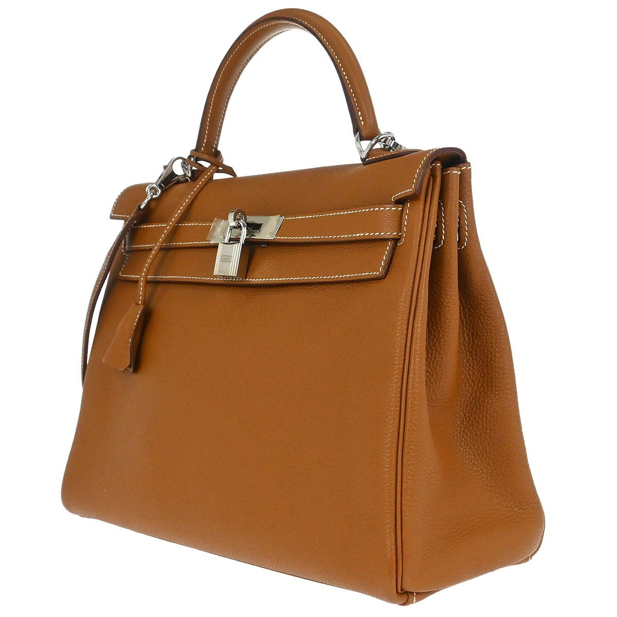 Hermes Kelly Brown Togo With Palladium Hardware Brown Leather Handbag (Pre-Owned)