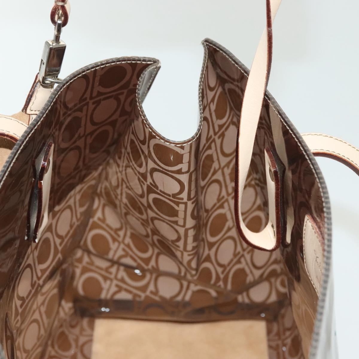 Salvatore Ferragamo Gancini Tote Vinyl Brown Plastic Tote Bag Bag (Pre-Owned)
