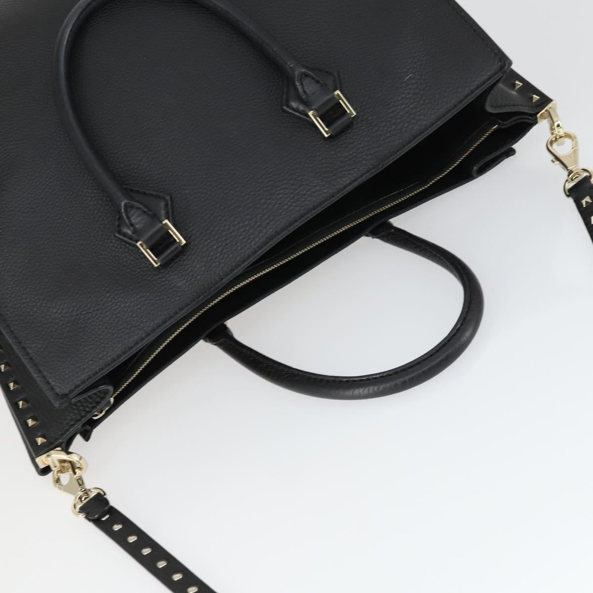 Valentino Garavani Rockstud Open Leather Black Leather Tote Bag Bag (Pre-Owned)
