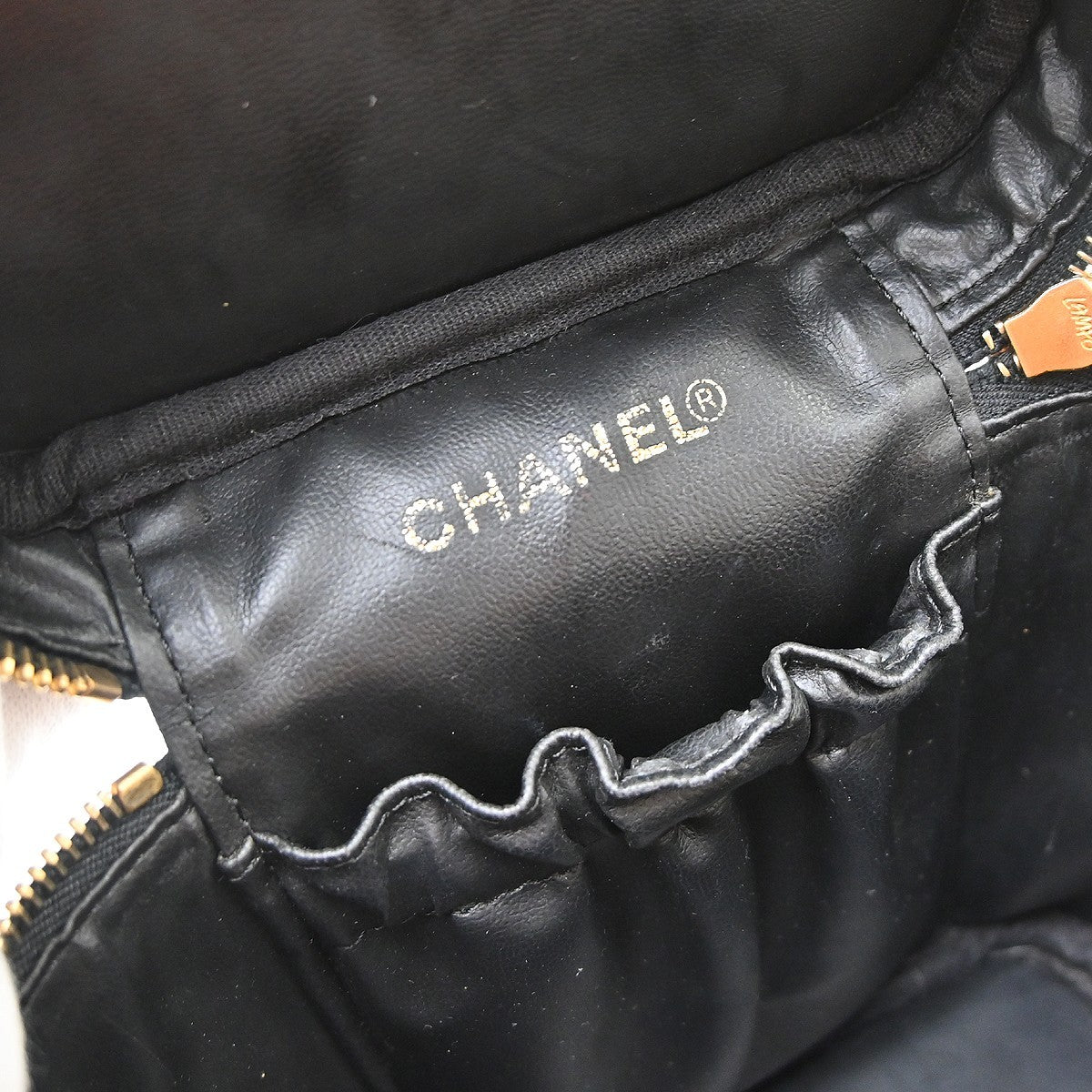 Chanel Vintage Timeless Cosmetic Case Caviar Black Leather Handbag (Pre-Owned)