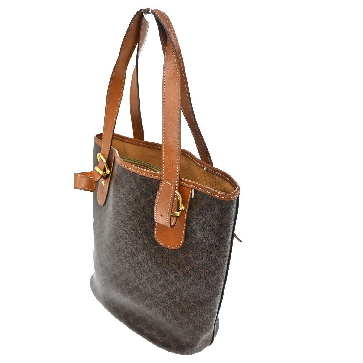 Celine Vintage Macadam Canvas And Leather Brown Canvas Tote Bag Bag (Pre-Owned)