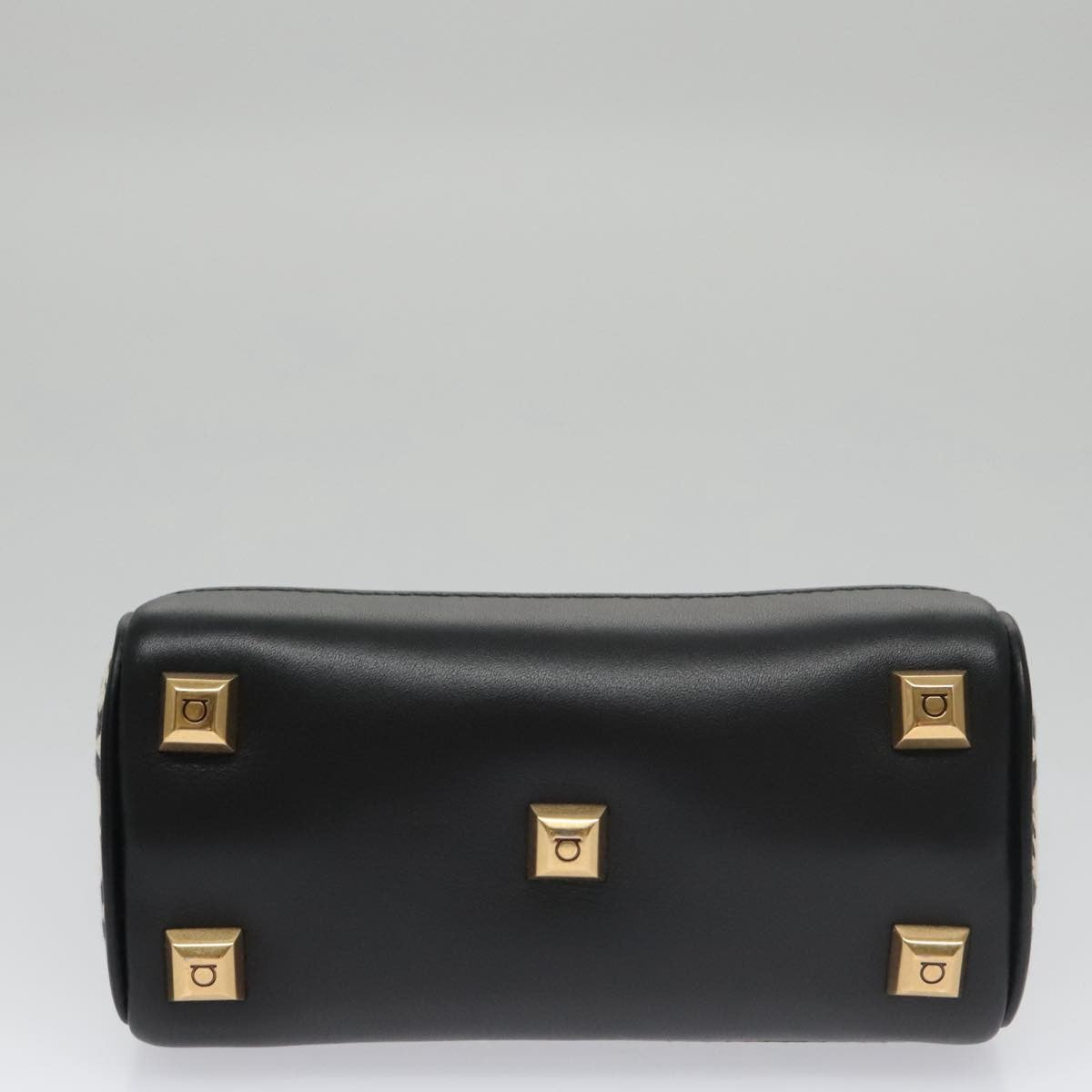 Salvatore Ferragamo Studio Satchel Gancini Jacquard And Leather Black Canvas Handbag (Pre-Owned)