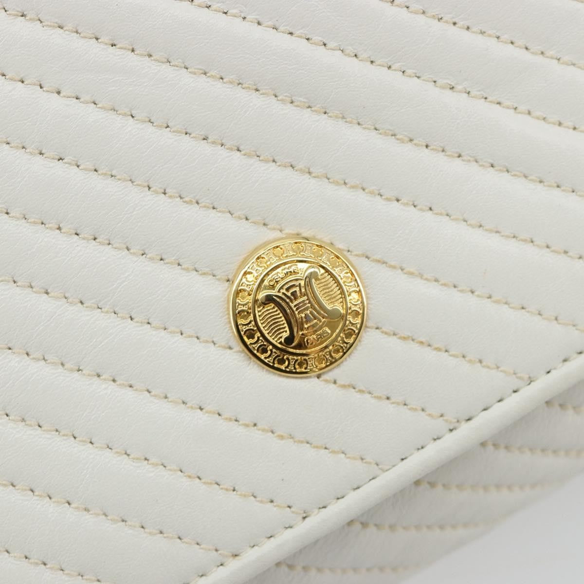 Celine Vintage Flap Quilted Leather White Leather Shoulder Bag Bag (Pre-Owned)