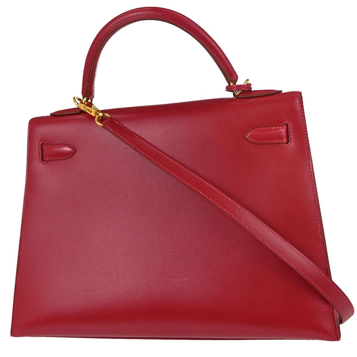 Hermes Kelly Red Box Calf With Gold Hardware Red Calfskin Handbag (Pre-Owned)