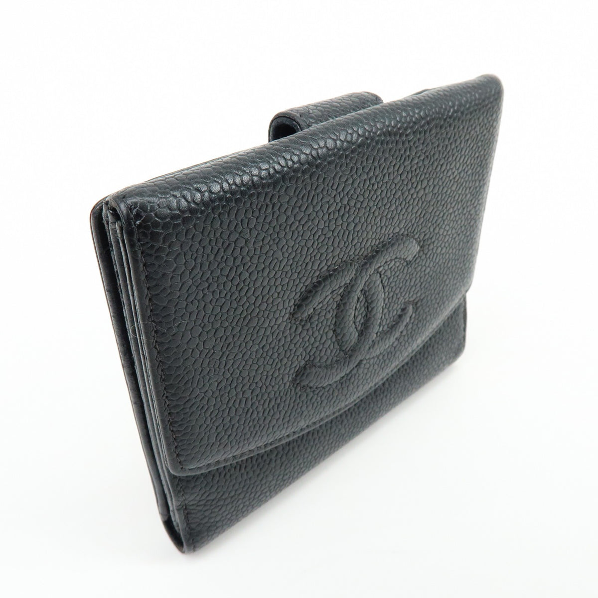 Chanel Vintage Timeless Bifold Caviar Black Leather Wallets Accessory (Pre-Owned)