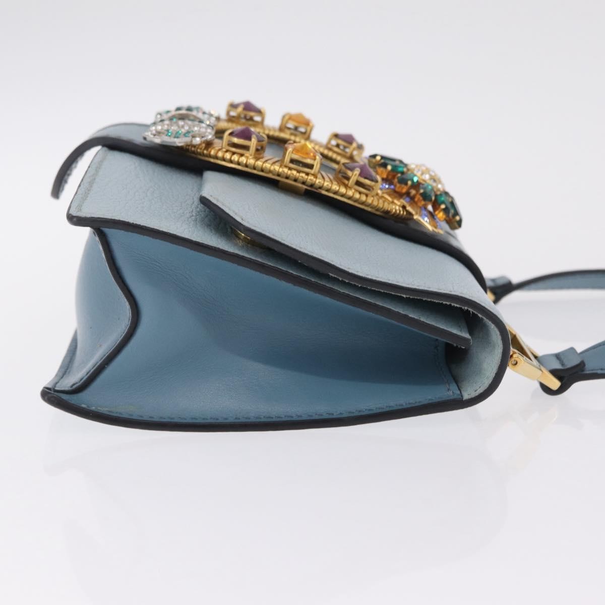 Miu Miu Madras Crystal Buckle Leather Blue Leather Shoulder Bag Bag (Pre-Owned)
