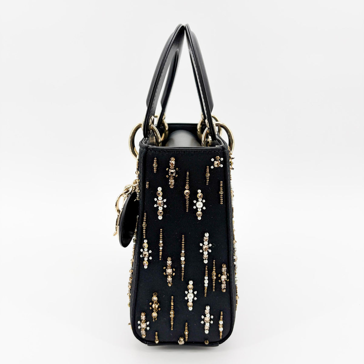 Christian Dior Lady Dior Black Satin And Bead Embroidery Black Other Handbag (Pre-Owned)